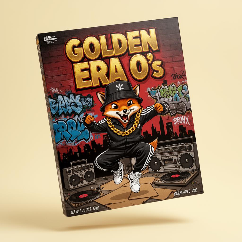 Golden Era O's cereal box featuring mascot Foxy Fresh
