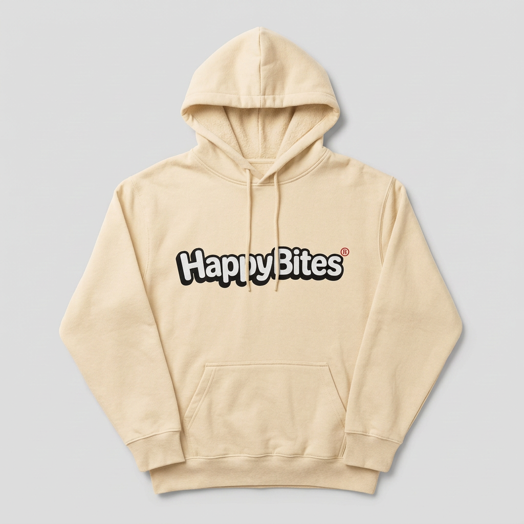 Cream HappyBites logo hoodie