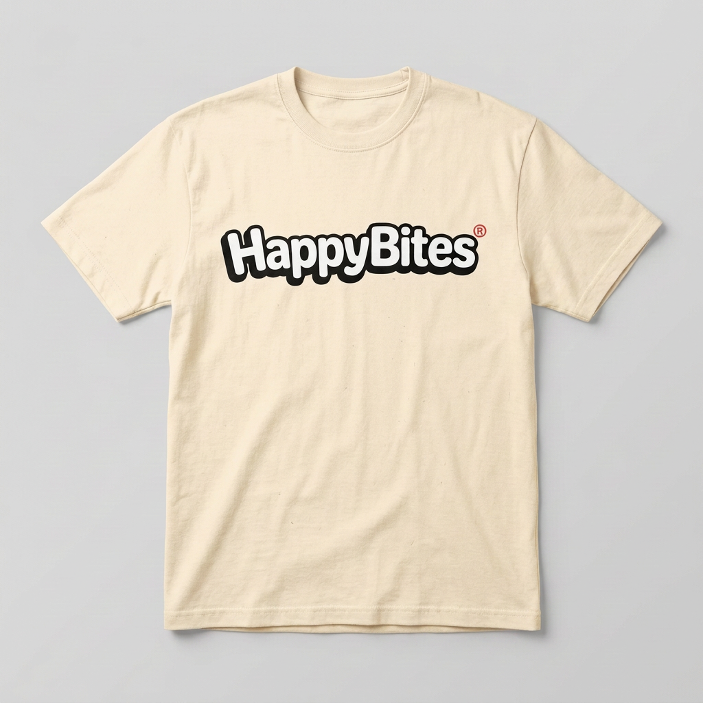 Cream HappyBites logo t-shirt
